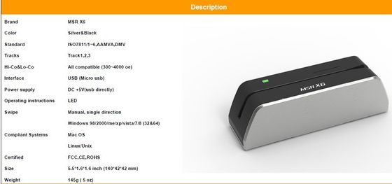 MSR-X6 Stripe magnetica Smart Contact Card Reader Scrittore per lettura e scrittura di carte